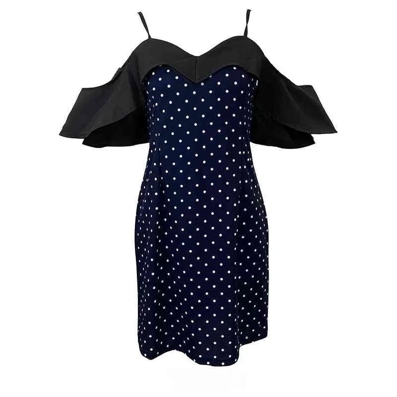 Kimutomo Contrast Color Dress Ruffles Patchwork Slash Neck Off Shoulder Dot Sling Dresses Women All-matching Summer Vestidos 210521