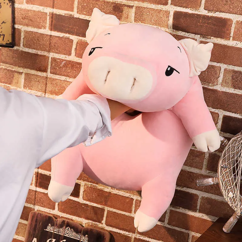 110 cm Giant Piggy Doll Pink White Lying Sleepy Plush Animal Toy Ultra Soft Squishy Down Cotton Farcito Regalo bambini 210724