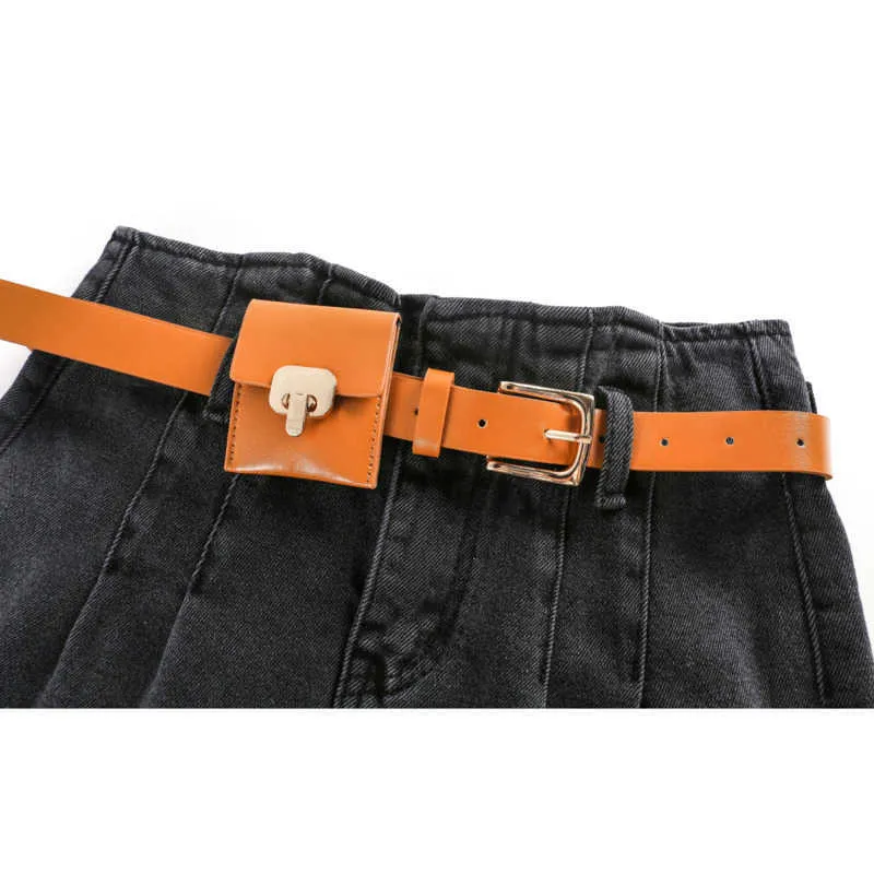 [DEAT] été mode taille haute couleur unie ceintures a-ligne ample tempérament femmes jambe large Denim Shorts 13Q071 210527