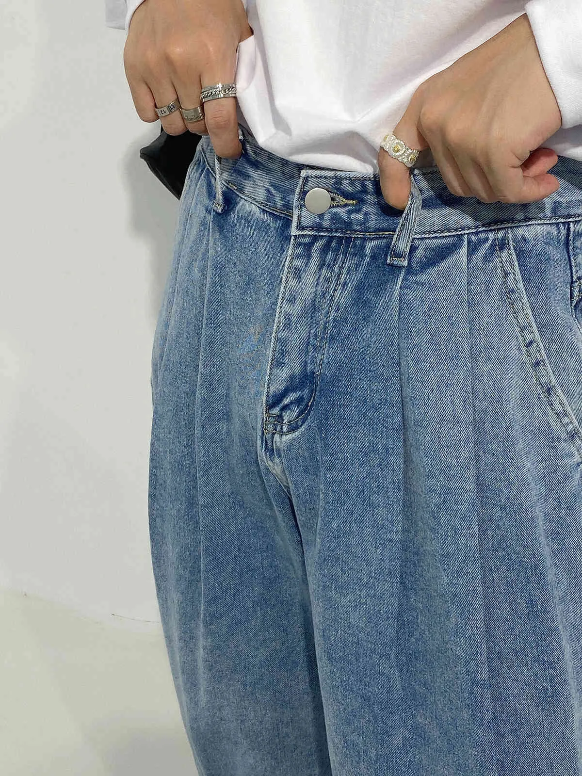 IEFB / Мужская одежда Корейский стиль Широкие брюки ноги модные высокие талии для похудения папа свободные прямые джинсы джинсы свободные Y4163 210524