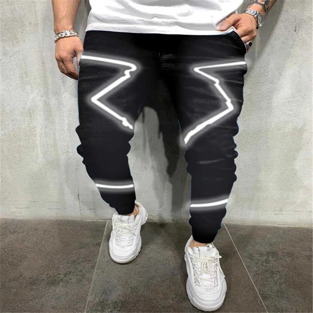 2021 nouveaux jeans pour hommes de printemps et d'été personnalité hip-hop réfléchissant Europe et États-Unis pantalons de grande rue grande taille X0621