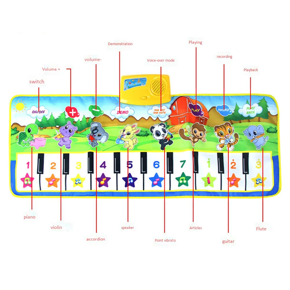 Tappetino da ballo tastiera di pianoforte Tappeto elettronico animali divertenti Tappeto musicale Coperta bambini Giocattoli bambini Toddler # 50 210320