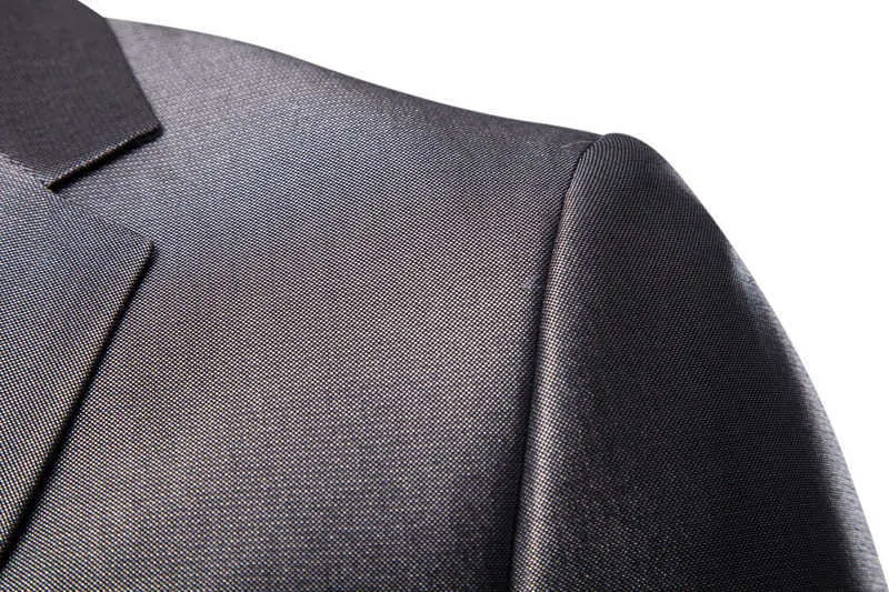 Męskie 2 sztuki 2 Przyciski Slim Fit Grey Suit Jacket + Spodnie Inteligentne Wedding Formal Garnitaty z spodniami Mężczyźni Business Suit Costume Homme X0909