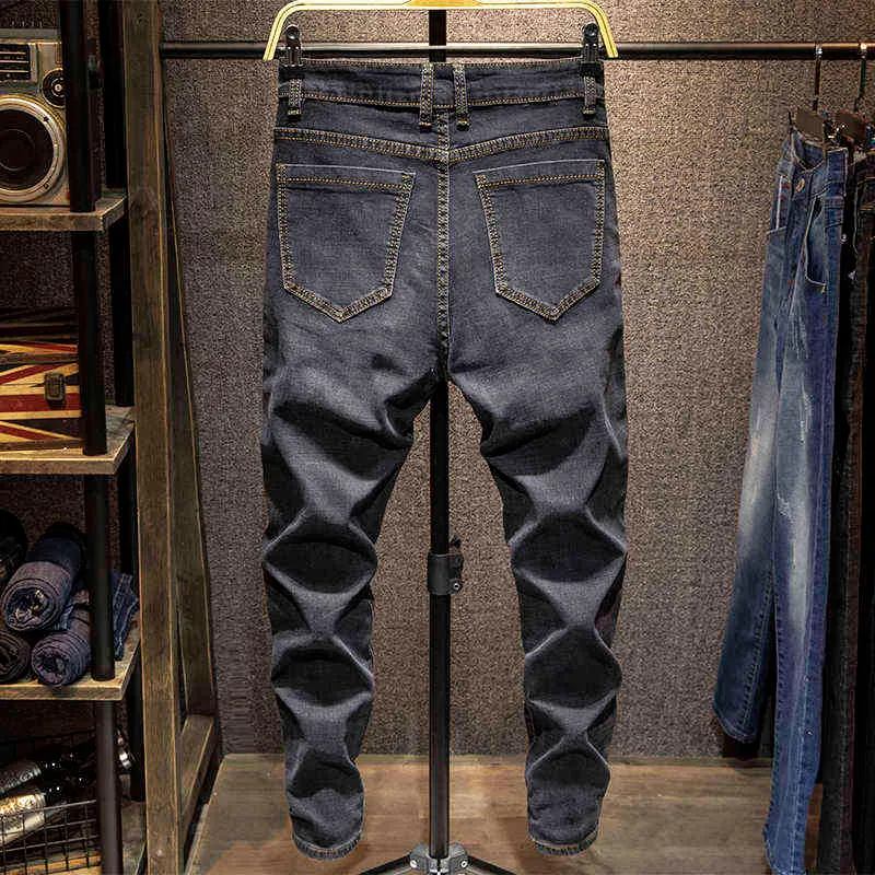 Hommes Lettre broderie Streetwear Slim fit Jeans pantalon Marque De Mode Mâle Hip hop Coton Solide Casual Joggers Denim pantalon 211108