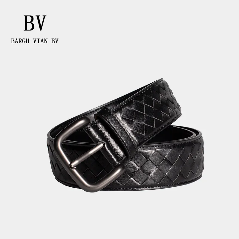 Bargh Vian Leather Belt Men S Handgjorda kalv Skinvävd bälte Pin Buckle Business Pants Belt äkta228s