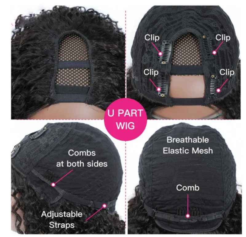 Perruque brésilienne U Part 100% cheveux humains sans colle Full Body Wave pour femmes noires