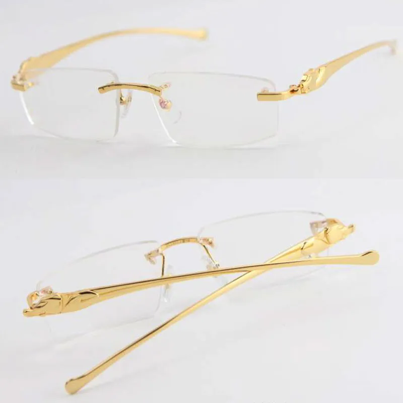 Säljer Rimless Metal Leopard Series Panther Optical 18K Gold Solglasögon Square Eyewear Round Forme Face Glasses Mane and Female W3021