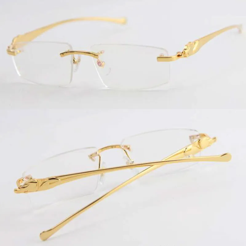 Vendita di occhiali da sole senza montatura in metallo leopardo serie Panther Optical occhiali da sole in oro 18 carati occhiali quadrati occhiali da vista rotondi maschili e femminili W314s