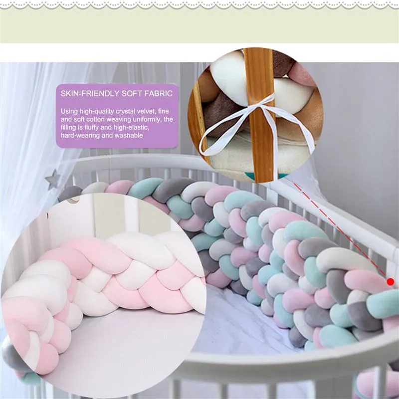 Cushion Decorative Pillow 2 2 Meter Baby Bed Bumper Infant Braid Cot Cradle Cushion Knot Crib Protector Room Decor191P