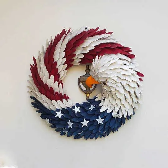 2021 New American Eagle Kranz Glory Patriotic Rot Weiß Blau Eagle Kranz Haustür Home Fenster Wanddekoration Y0816