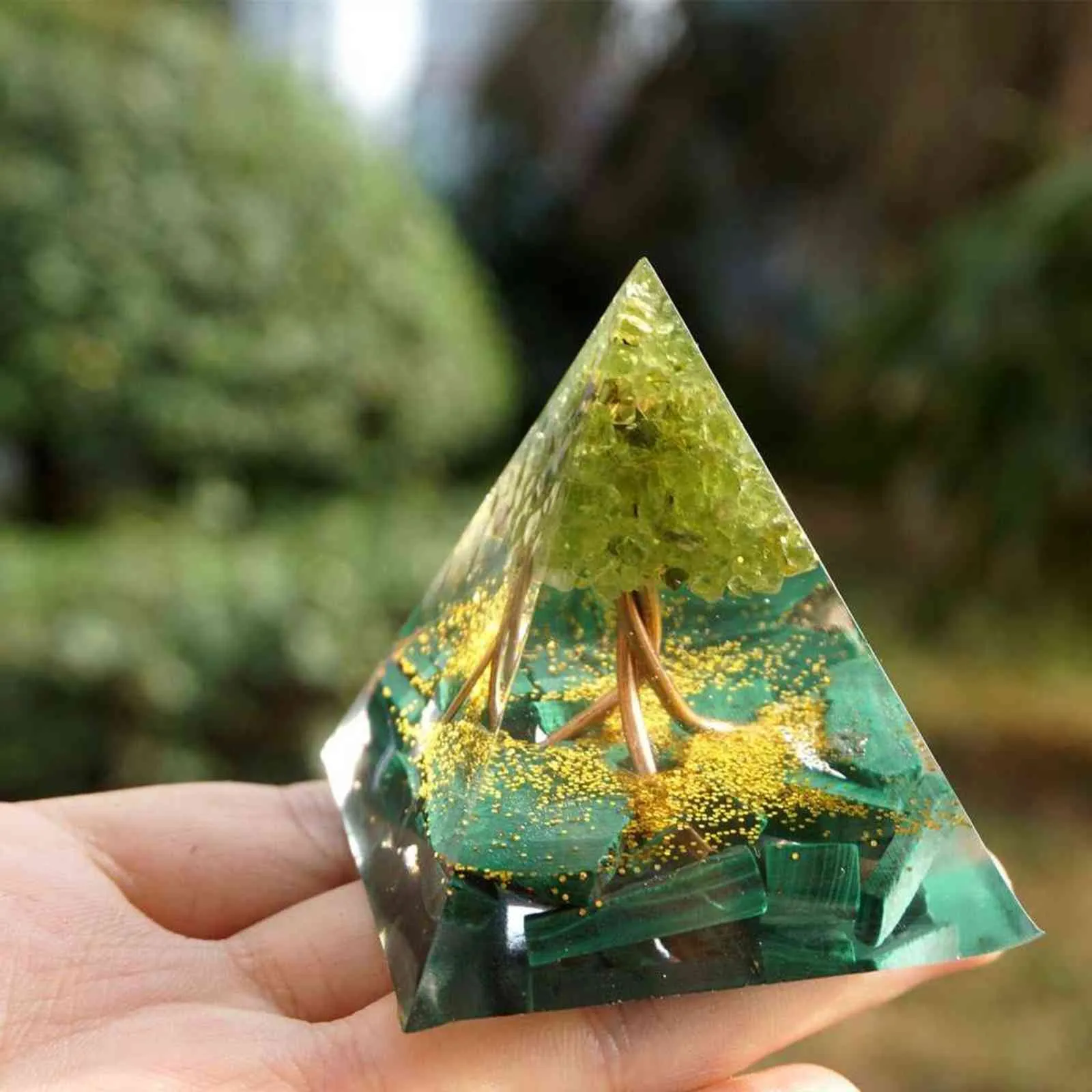 60mm Tree of Life Orgone Pyramid Amethyst Peridot Healing Crystal Energy Emf Protection Meditation Tool Heminredning 211108