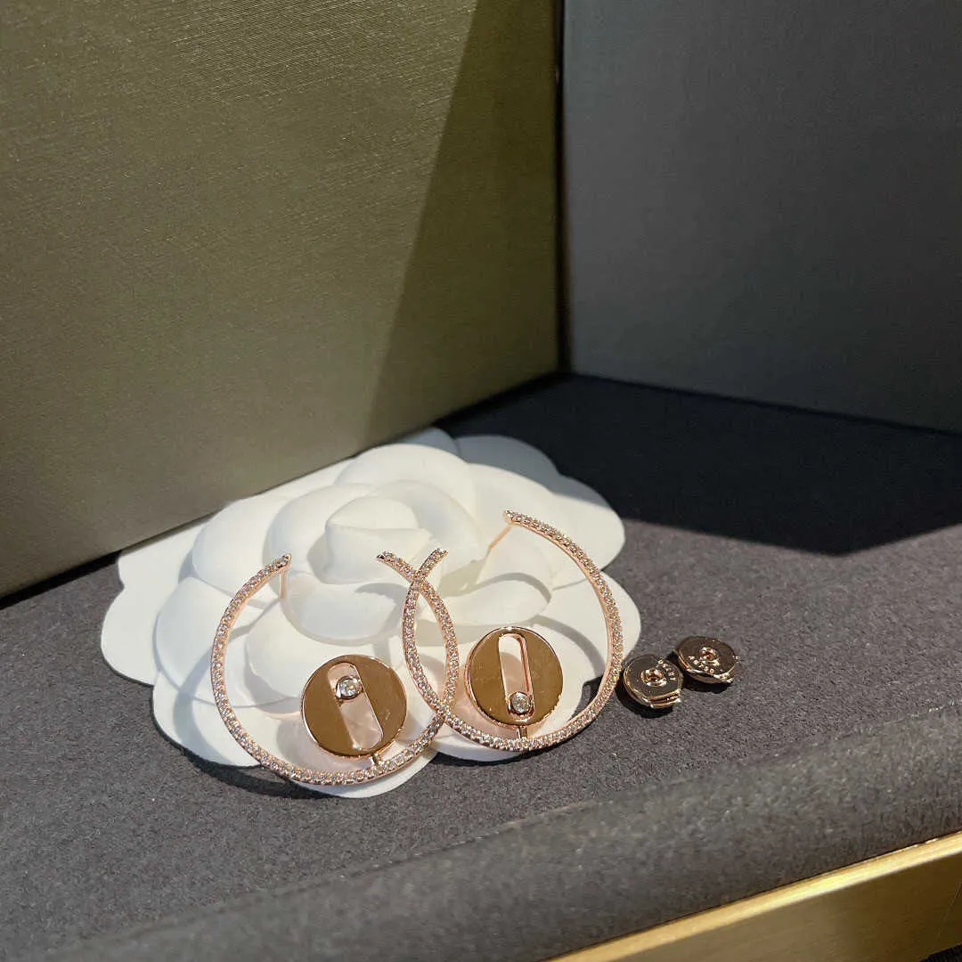 Marca europea, joyería de plata de ley 925 pura de lujo para mujer, diseño deslizante repleto de circonita, pendientes de Color oro rosa, regalos
