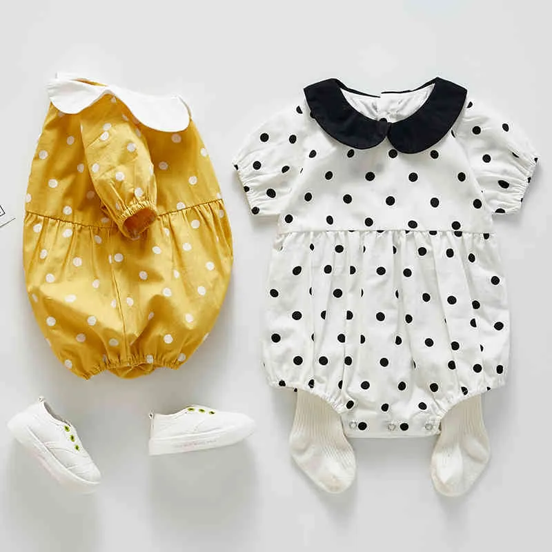 Wzór Lato Baby Romper Girl Czysta Bawełna Kostium Cute Polka Dots Krótki Rękaw Ha Yi Kombinezon Outgoing Odzież 210429