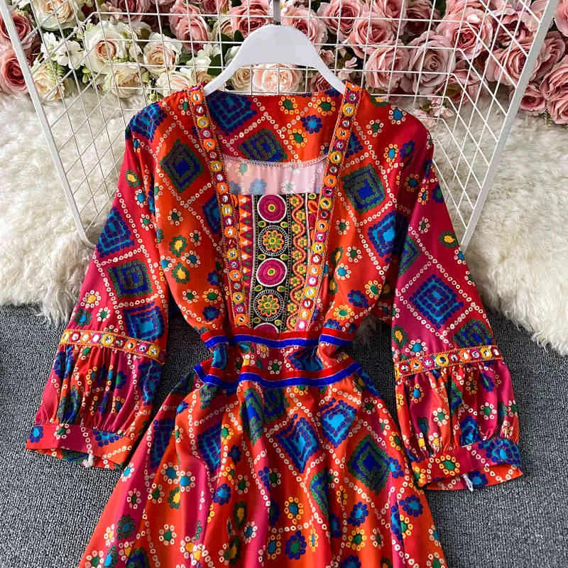 Été bohème vent National Maxi Vestidos femme broderie robe florale lâche et mince vacances GK151 210507