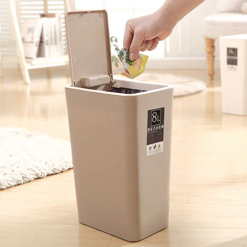 Kitchen Trash Cans Press Type Waste Bins Household Bathroom Bag Holder Can Hand-Opening Classification Large Bin 210728