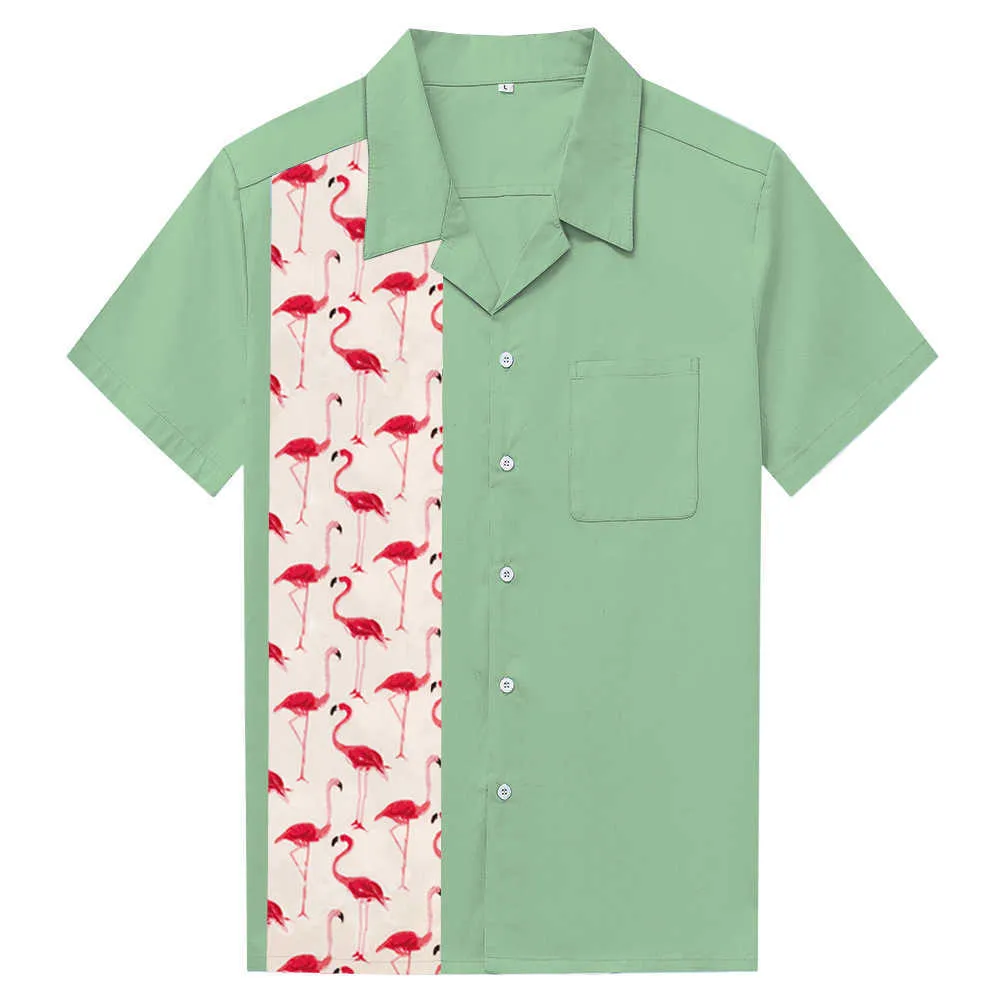 Panneau Hit couleur couture chemise Style américain rétro chemises rue Punk Rockabilly vêtements Blusa Camisas Flamingo chemise 210527