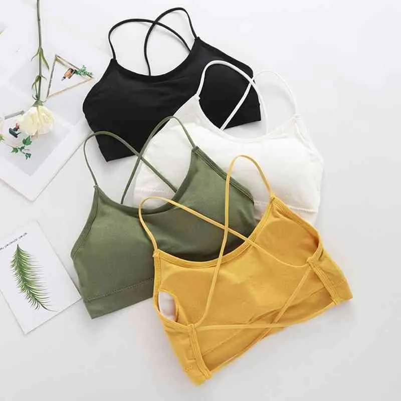 Sexy Bra Bandeau Crop Top Slim Spaghetti Strap Seamless Tube Top Backless Bralette Streetwear Lingerie Beauty Back Crop Tee Y220304