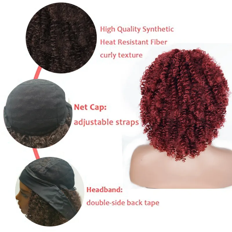 Perruque bandeau pour femmes noires synthétiques Afro crépus bouclés perruques courtes perruque brune moelleuse cheveux résistants à la chaleur pour un usage quotidien direct d'usine