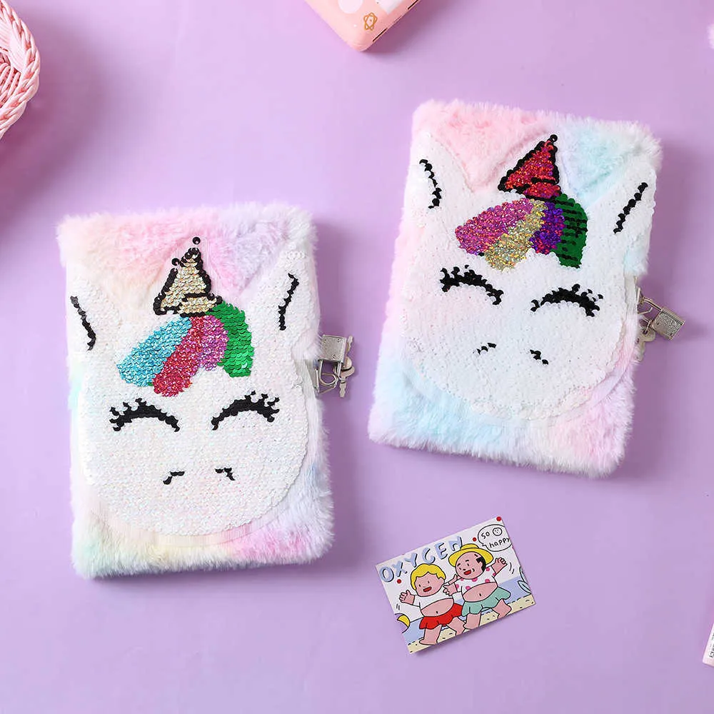 Симпатичные единорога ноутбук с замком A5 Journal Kawaii Cat Joiry Notepad плюшевая нота Бронирование линейки Progenda Planner Организатор ежедневный справочник 210611