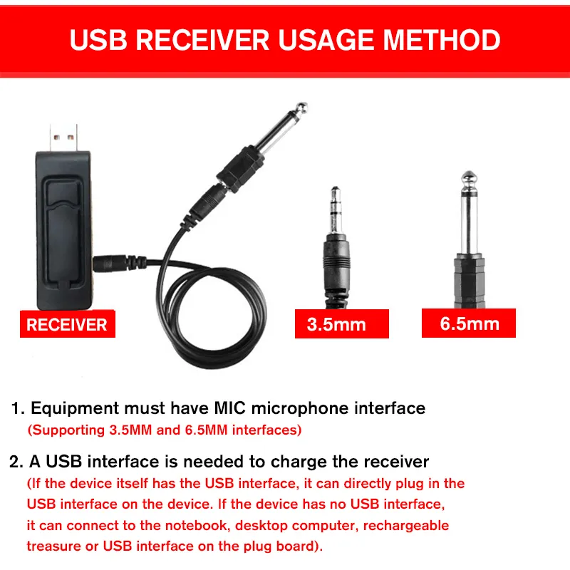Nouveau 1 ensemble UHF USB 3.5mm 6.35mm microphone sans fil mégaphone micro portable avec récepteur karaoké haut-parleur