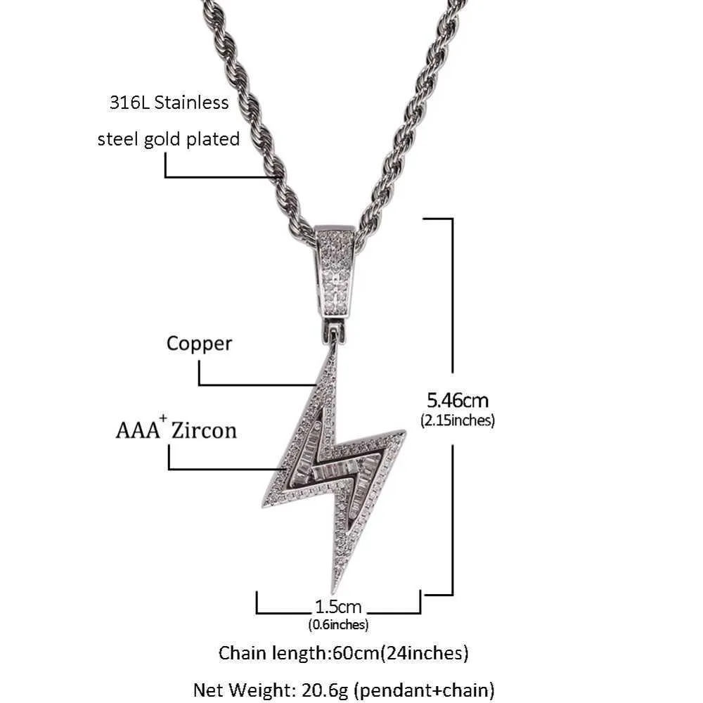 Uwin Silber Farbe Eced Bolzen Halsketten Mode CZ Anhänger Blitzanhänger Schmuck Herren Hiphop -Ketten Drop 2109291359533