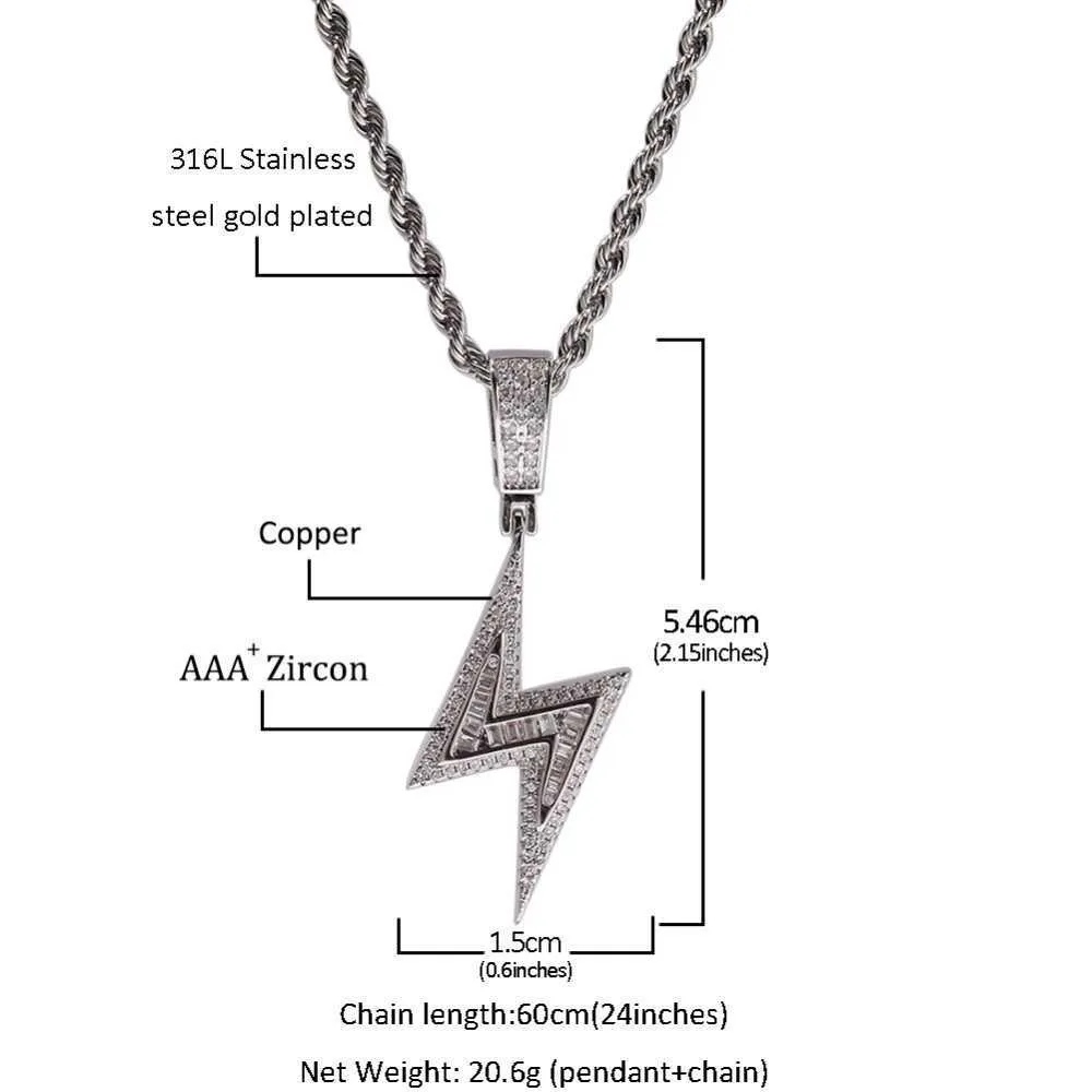 Uwin Silver Color Iced Bolt Halsband Fashion CZ Pendant Lightning Pendants smycken Mens Hiphop Chains Drop 2109291359533