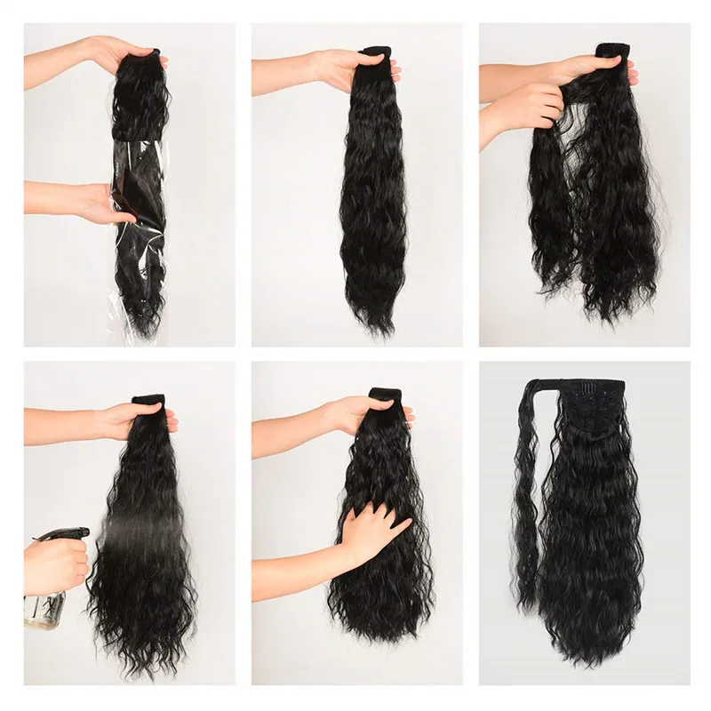 Long Curly Ponytail Natural hair extension Wrap On Clip Hair Extensions for Women Blonde Black Horse Tail Synthetic 2106308794923