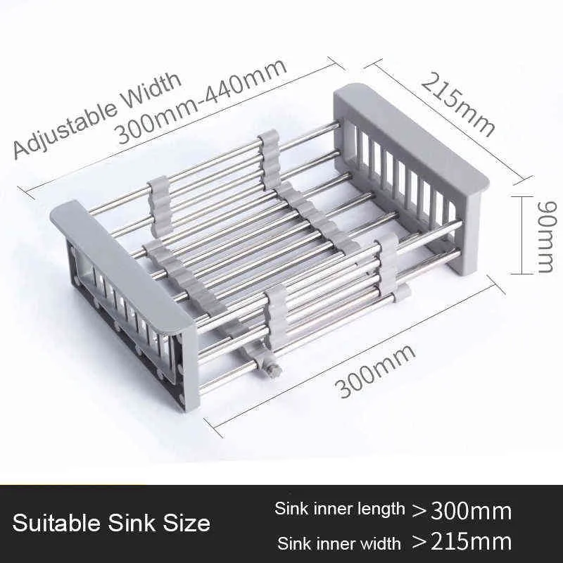 Köksorganisatör Justerbar Sink Torkkorg Rack Teleskopfilter Vegetabilisk Torktorkar Knivhållare Pantry 211112