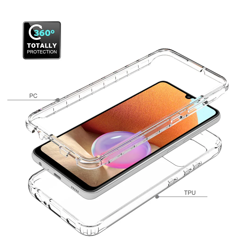 2 i 1 robusta rustning stötsäkra fall för Samsung Galaxy A32 4G Anti-Slip Soft TPU Bumper Hard PC Transparent Acrylic Back Cover