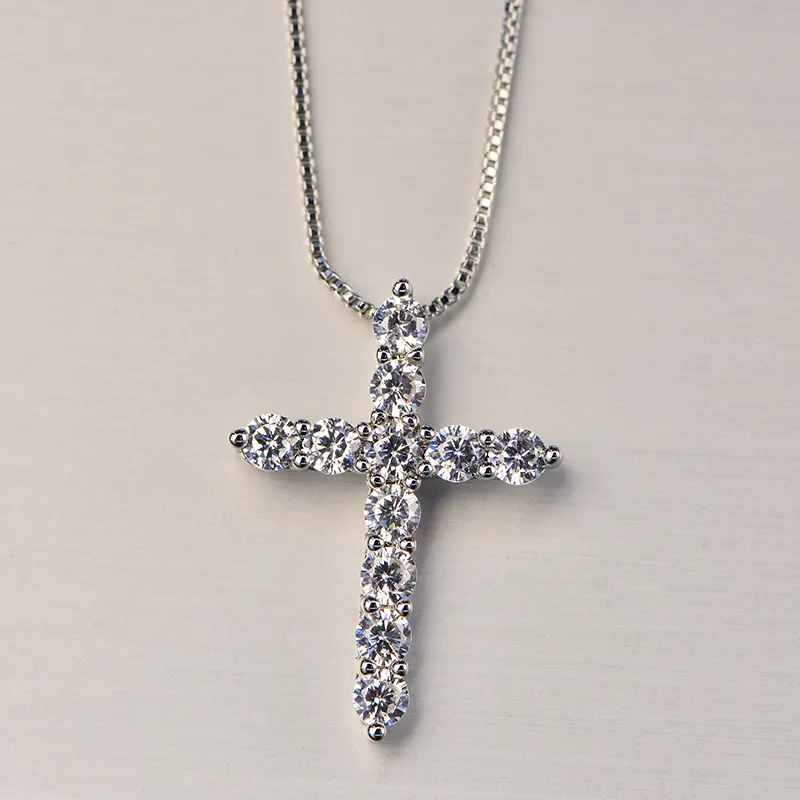 Colliers avec pendentif croix en diamant de laboratoire, collier ras du cou en argent Sterling 925 pour femmes, bijoux en argent 925