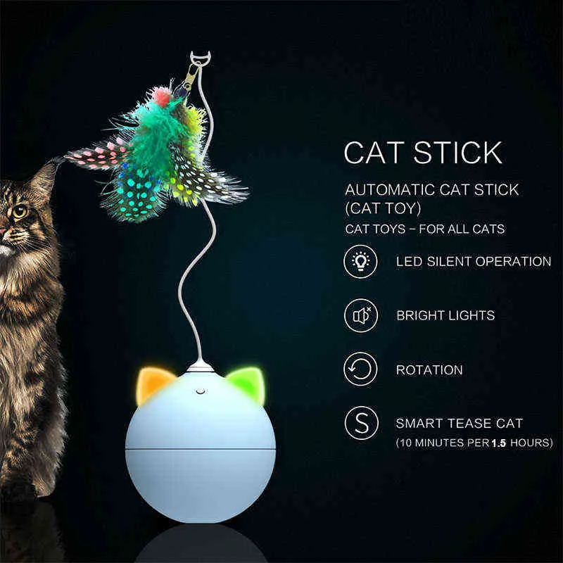 Creative Electric Tumbler Cat Toy Smart Teasing Rolling Ball Toys LED Light S Cuerdas interactivas autogiratorias 211122