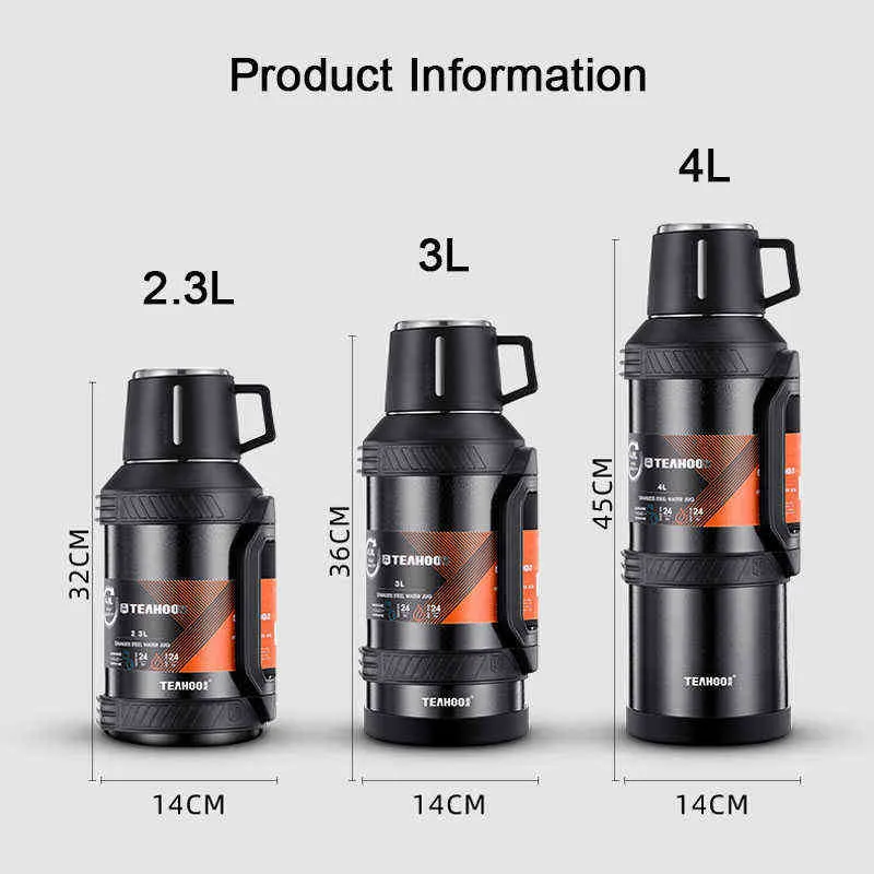 Outdoor Sport Thermos Water Bottle 48 Hours Keep Warm/Cold Thermal Insulation Pot 2.3/3L Traveling Car Insulated Cup Gift 211122