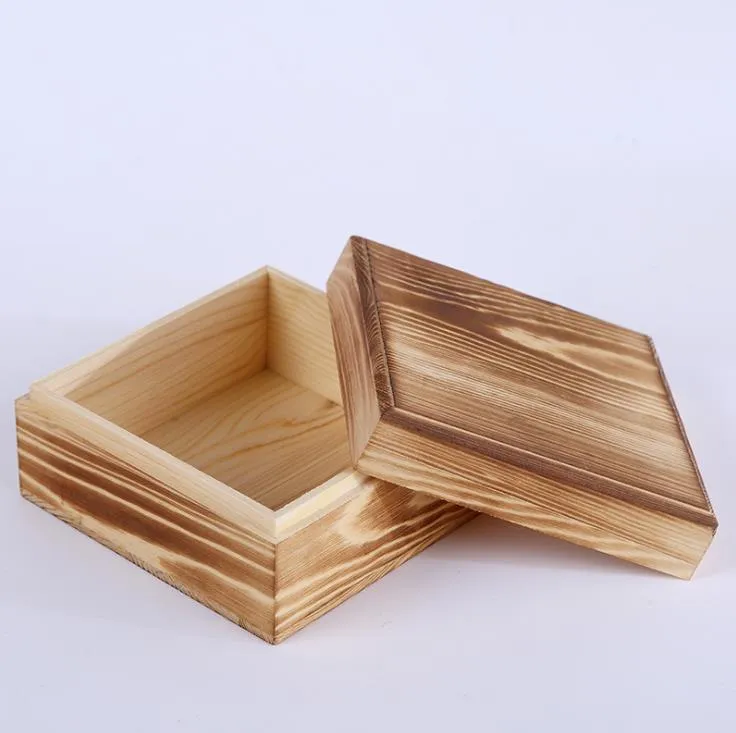 Kvadratisk träförvaring Box Solid Träbox Smycken Box Bambu Förvaringslådor 12.5CMX12.5CMX6.5cm