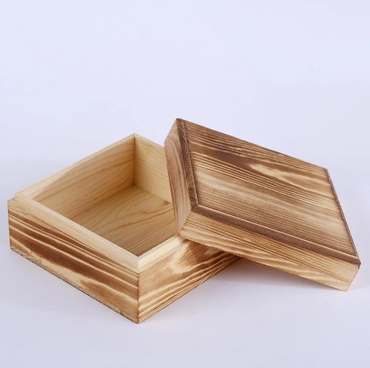 Vierkante houten opbergdoos massief houten doos sieraden doos bamboe opbergdozen 12.5cmx12.5cmx6.5cm