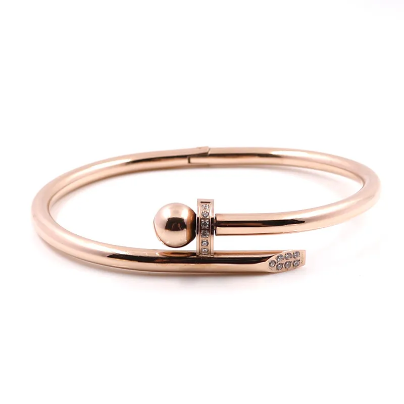 2023 Bangle Stainless Steel Gold Color Crystal Bracelets Luxury Brand Stylish Screws Bangle for Women Girl Decoration Jewelry Acce246U