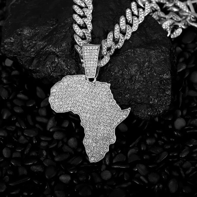 Chains Crystal Africa Map Pendant Collier POUR FEMMES ACCESSOIRES HIP HOP HOP HOP BIELLIR CHOKER CUBAN LINK CHAMP Men274H