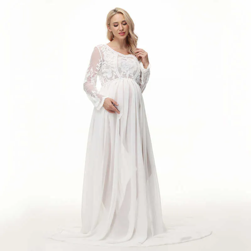 Robes longues de maternité en dentelle au Crochet, pour séance Photo, accessoires de photographie de grossesse, robes en mousseline de soie pour femme enceinte
