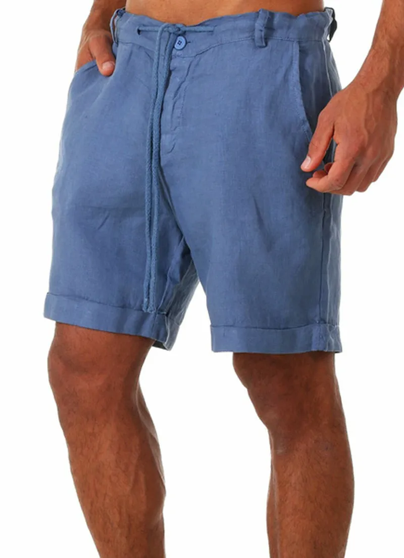 Yaz Şort Erkekler Yüksek Bel İpli Pantolon Streetwear Rahat Erkek Giyim Katı Renk Gevşek Hafif Kısa Pantolon Pantolon Mavi