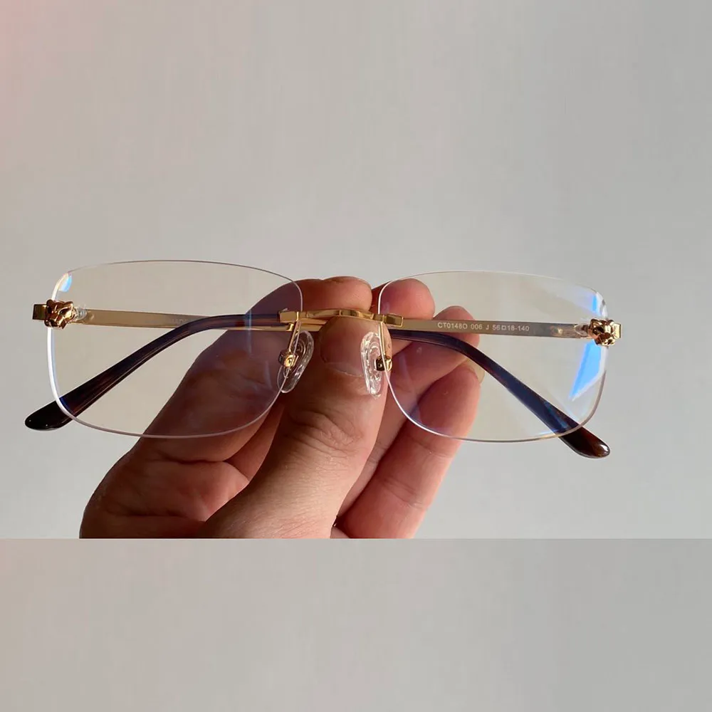 Uxury Designer Eyeglasses光学メガネヒョウヘッドデコレーションフレームリムレスアンチラウンドクラシックメンズ女性アクセサリーファッションS291M