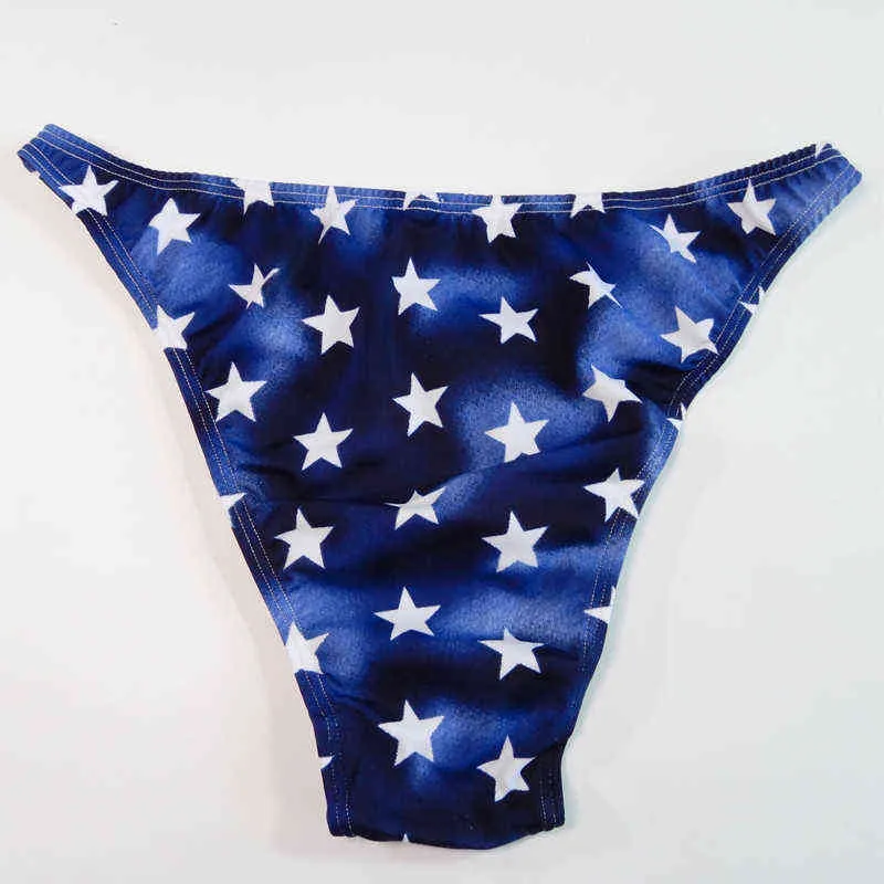 New Sexy Underwear Mens Low Waist Briefs Lycra Star Stripes Bikini Male Gay Underpants for Men Briefs Thongs H1214
