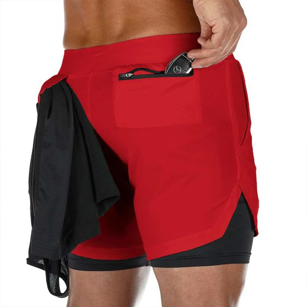 Joggers Shorts Mens 2 in 1 Short Pants Gyms Fitness Bodybuilding Workout Quick Dry Beach Male Summer Sportswear Bottoms 210716