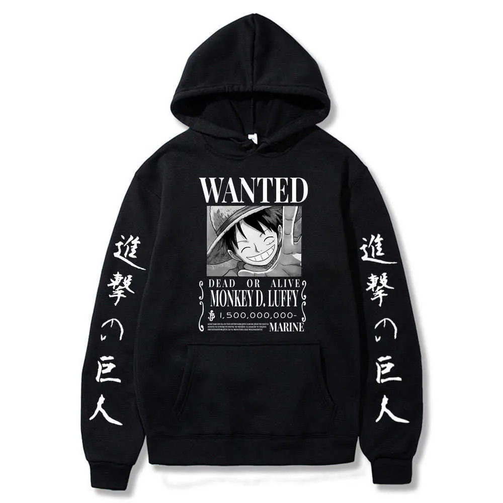 Ataque em titã uma peça luffy hoodie masculino moda homme velo hoodies anime japonês impresso masculino streetwear roupas de grandes dimensões h3253525