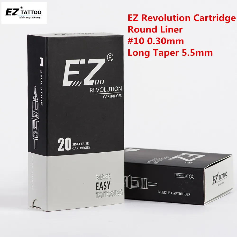 Ez Revolution Tattoo إبر خرطوشة محروم Liners # 10 0.30 ملم L- تفتق 5.5 ملم لآلة خرطوشة القبضات / box 210323