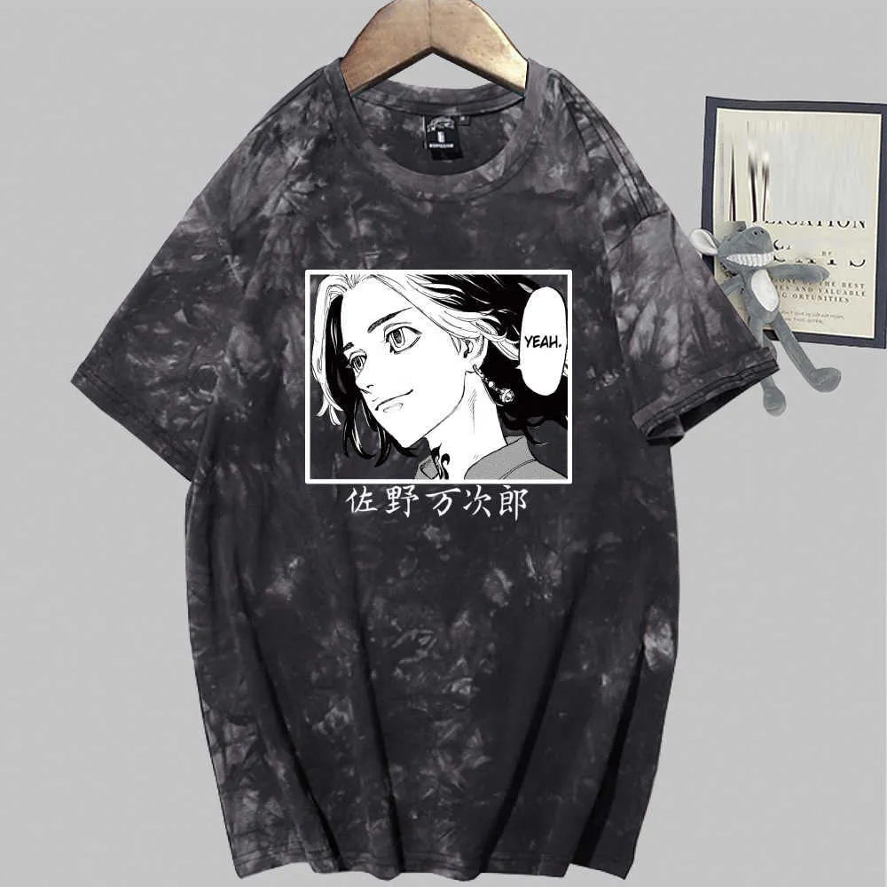 2021 Hot Anime Tokyo Revengers Mikey cuello redondo estampado moda Tie Dye camiseta Y0809