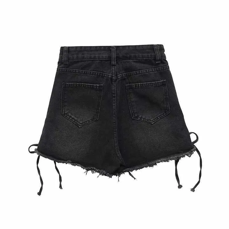 Kvinnor snör upp sido denim shorts coola sexiga jeans kort mode hög midja chic lady y2k byxor kvinna pantalon 210709