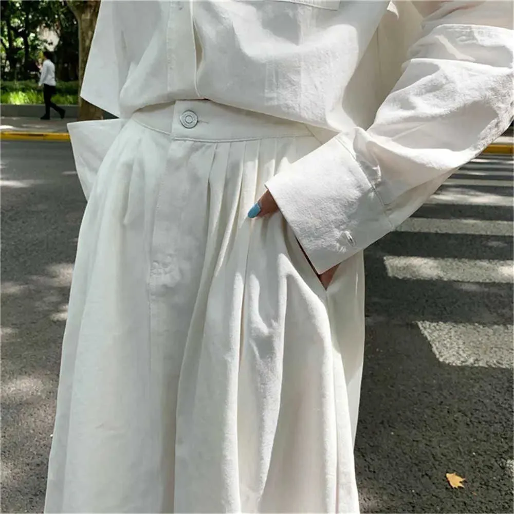 Midi Longue Jupe Plissée Femmes Mode Été Casual Simple Solide Noir Blanc Une Ligne Taille Haute Jupe Femme Style Coréen 210619