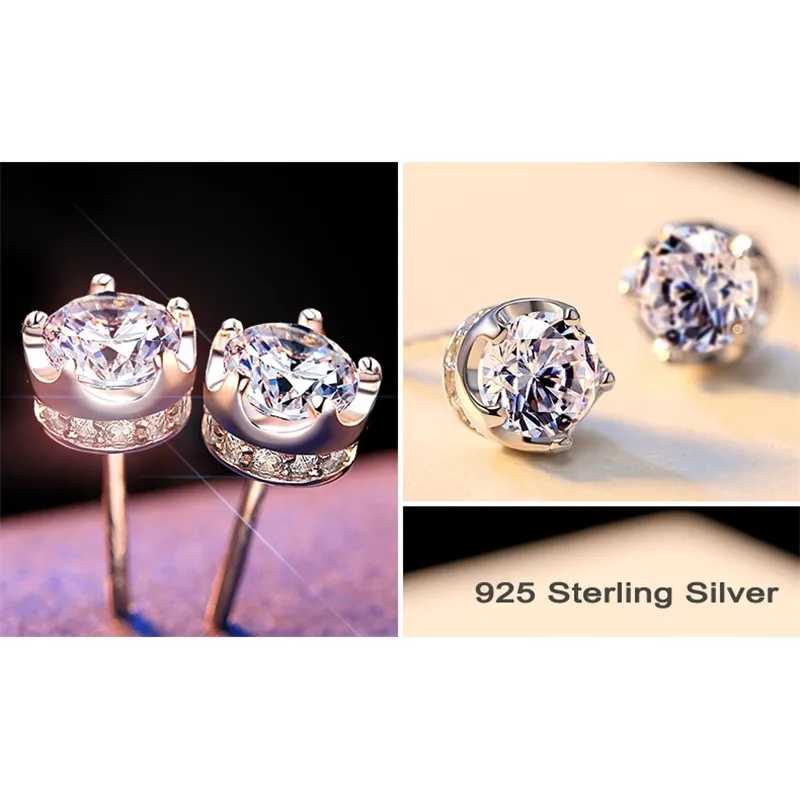 Yanhui Luxury 100％Original 925 Sterling Silver Stud Earring 5Aグレードキュービックジルコニアイヤリング