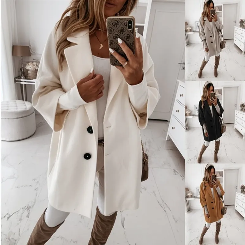 EBAIHUI Women's Not Wool Overcoat 3/4 Sleeve Long Coats Winter Lapel Pockets Long Woolen Jacket Warm Ladies Tops