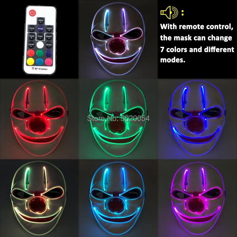 Accessoires de costumes 2 modèles de danse DJ en plastique fibre optique masque lumineux film effrayant cosplay lunettes LED masque joker masque de super-héros pour Hal