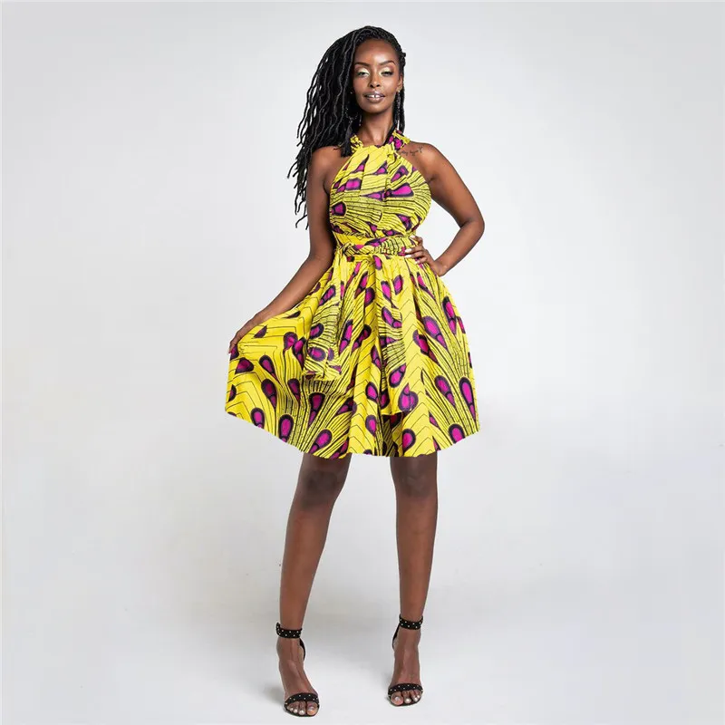 ISAROSE Women Club Wear Dashiki Bandage African Dresses Printed Sleeveless Ankara Female Cloths Multi Wearing Sexy Party Dress 210422